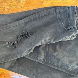 Vibrant Black Distressed Flare Jeans